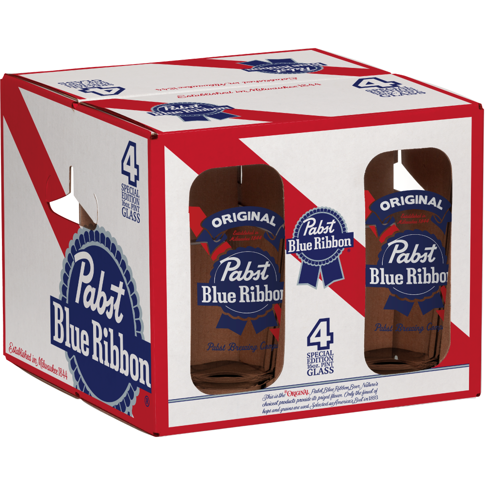 Pabst Blue Ribbon 16 oz. Classic Logo Pint Glass 4-Pack